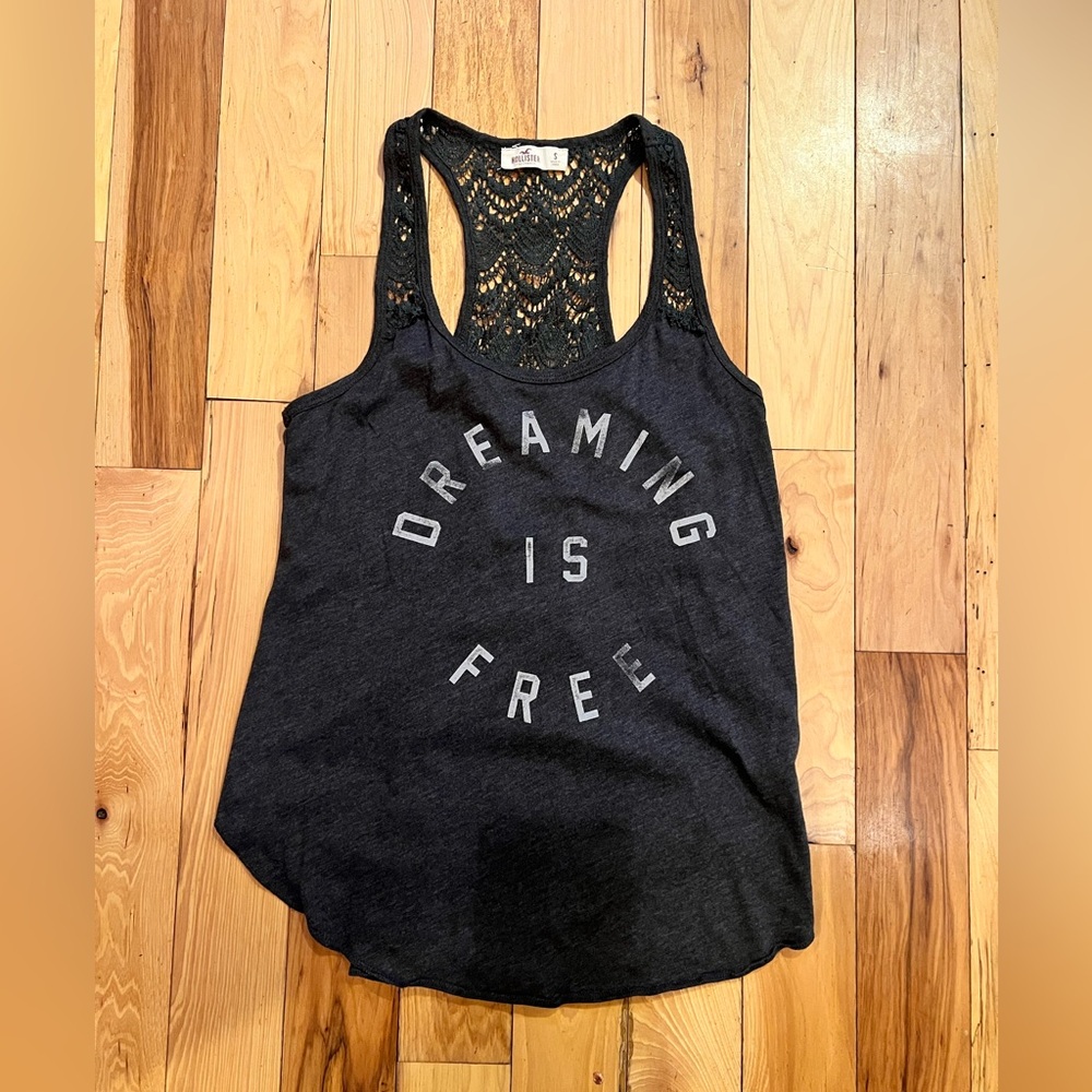 Black Lace Tank Top with 'Dreaming is Free' Print